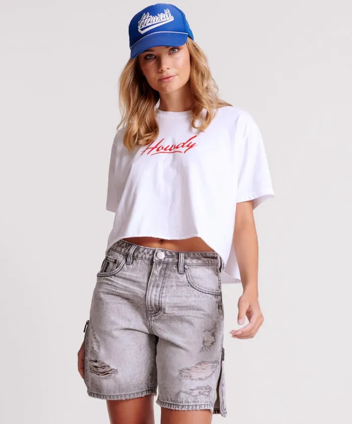 One Teaspoon Graphic Tees Women Howdy Boxy Crop Tee