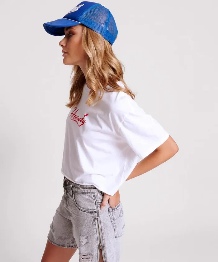One Teaspoon Graphic Tees Women Howdy Boxy Crop Tee