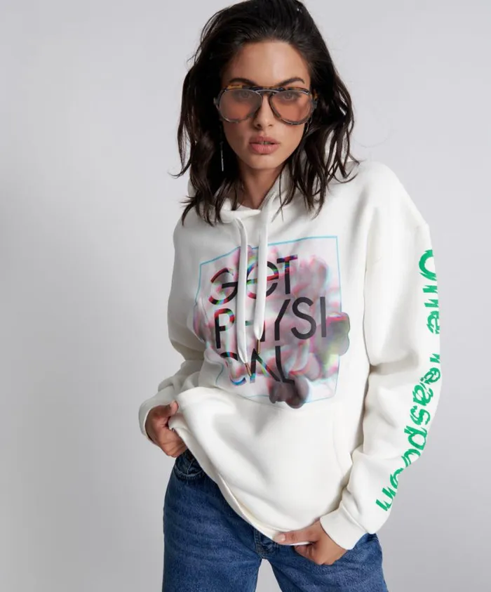 One Teaspoon Hoodies And Sweats Women Get Physical Oversized Hoody White