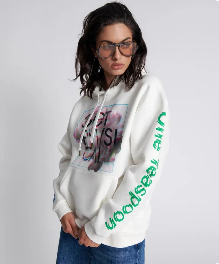 One Teaspoon Hoodies And Sweats Women Get Physical Oversized Hoody White