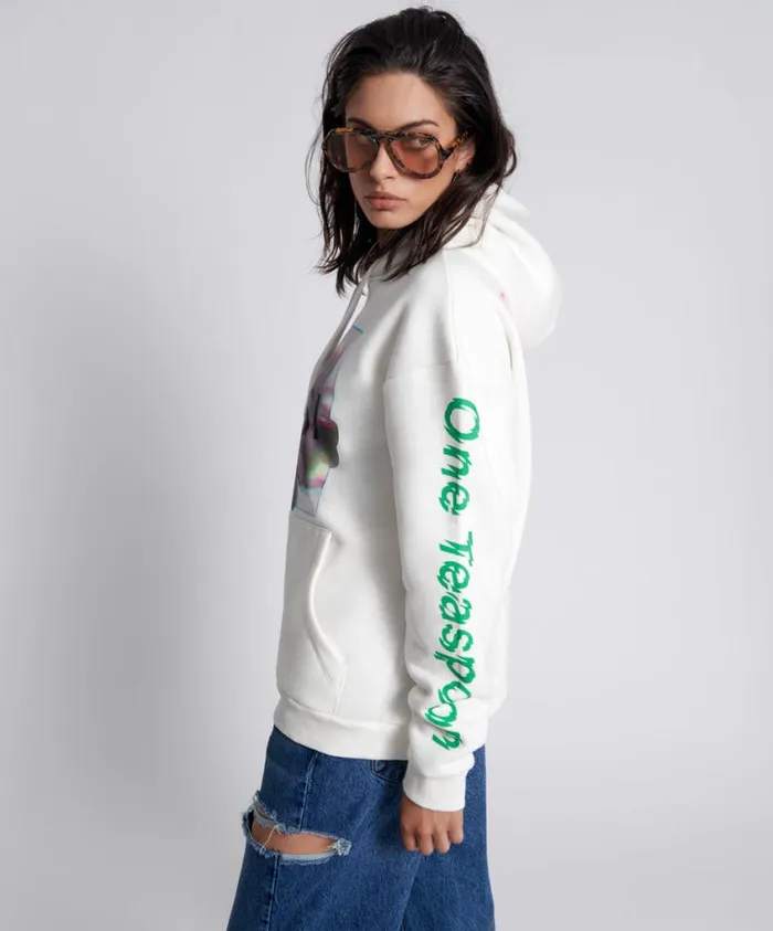 One Teaspoon Hoodies And Sweats Women Get Physical Oversized Hoody White