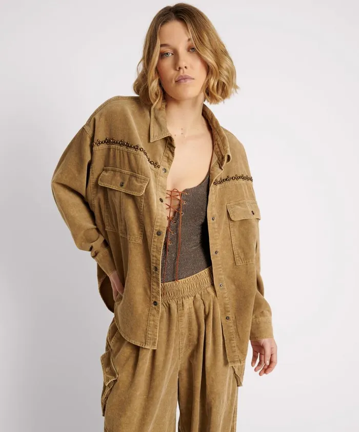One Teaspoon Jackets Women CAMEL CORDRUOY STUDDED DARIA SHACKET