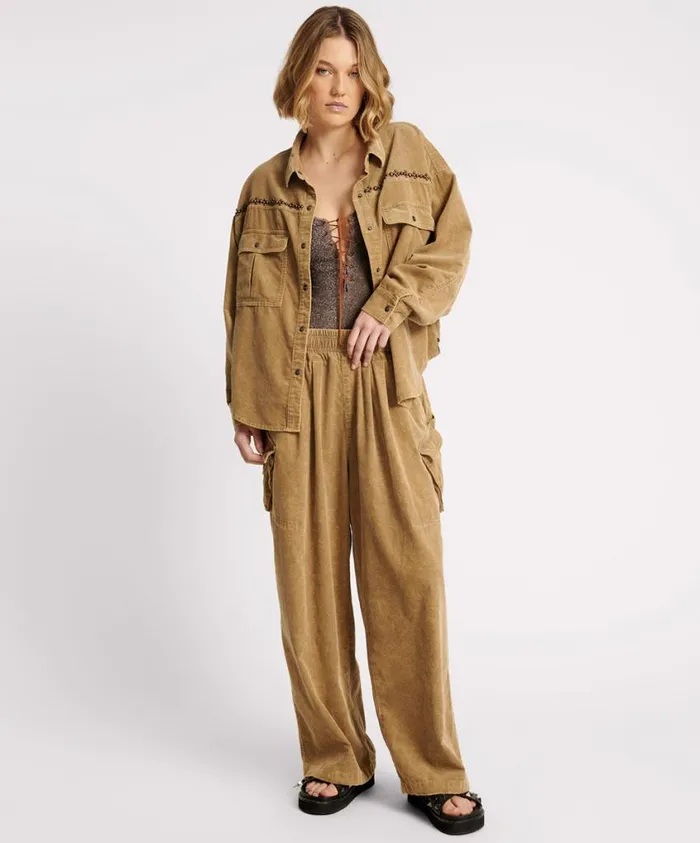 One Teaspoon Jackets Women CAMEL CORDRUOY STUDDED DARIA SHACKET