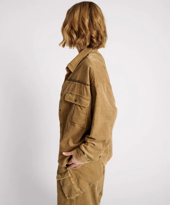 One Teaspoon Jackets Women CAMEL CORDRUOY STUDDED DARIA SHACKET