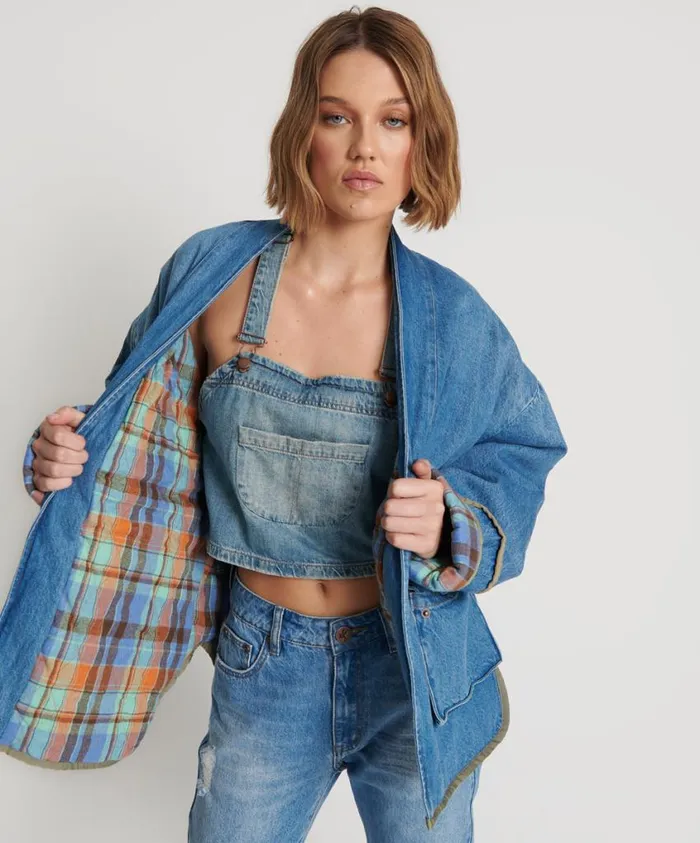 One Teaspoon Jackets Women Kimono Denim Quilted Jacket