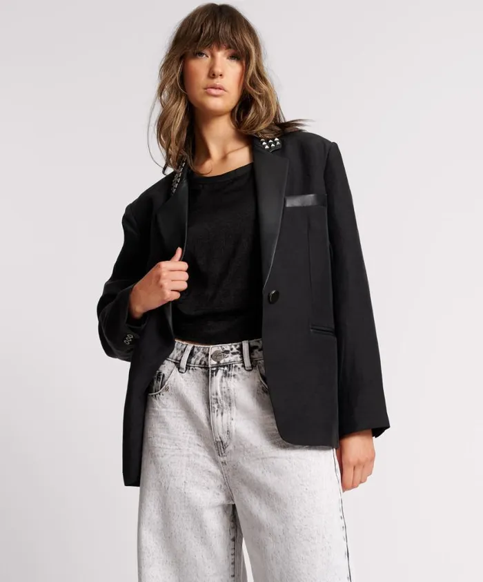 One Teaspoon Jackets Women Punk Studded Linen Blazer