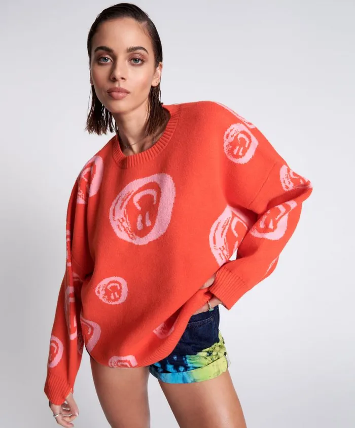 One Teaspoon Knitwear Women All Over Smiley Knit Sweater