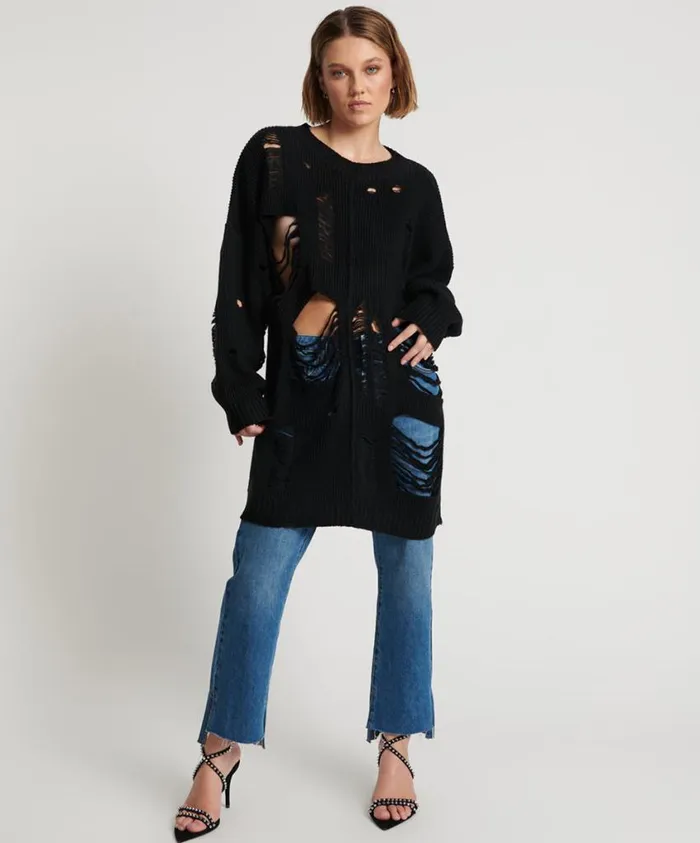 One Teaspoon Knitwear Women Black Hercules Shredded Sweater