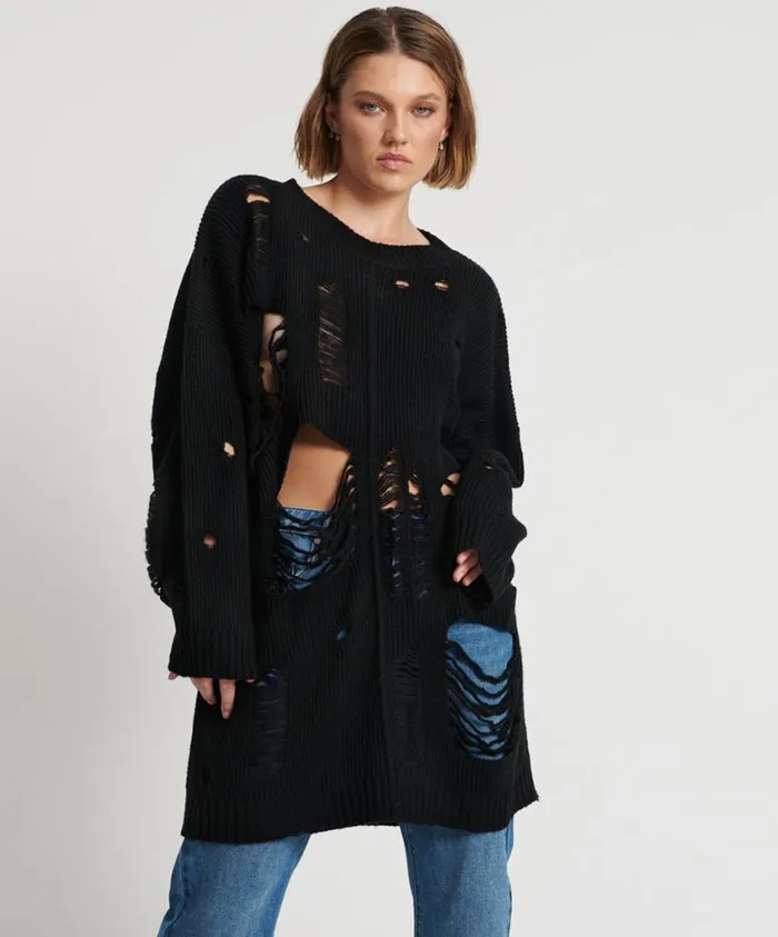 One Teaspoon Knitwear Women Black Hercules Shredded Sweater