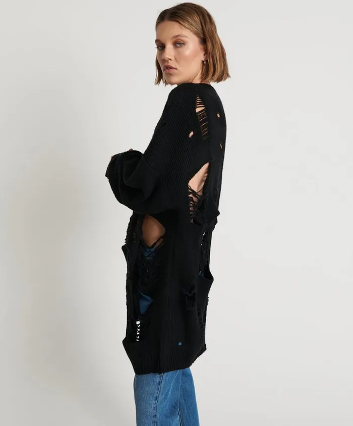 One Teaspoon Knitwear Women Black Hercules Shredded Sweater