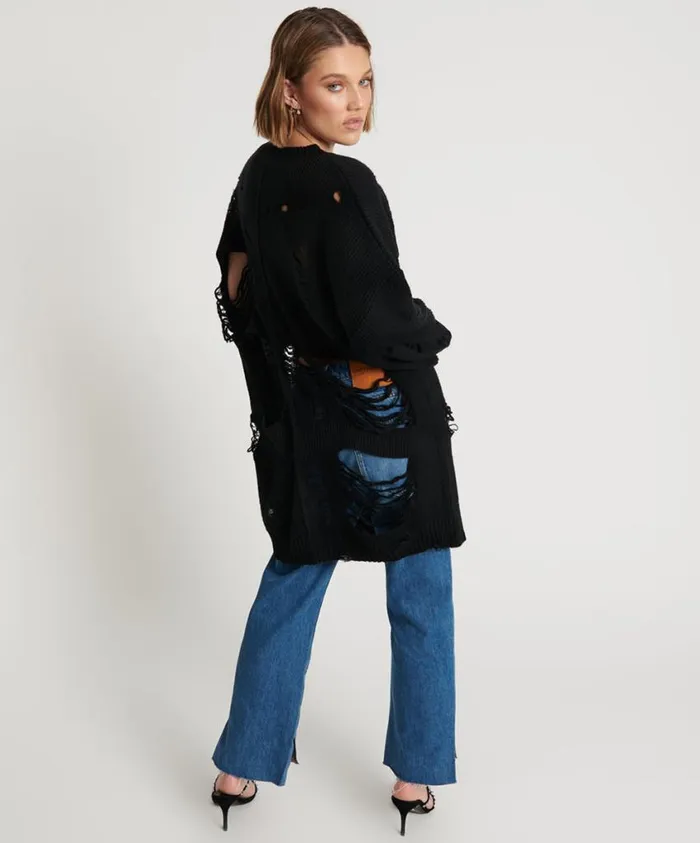 One Teaspoon Knitwear Women Black Hercules Shredded Sweater