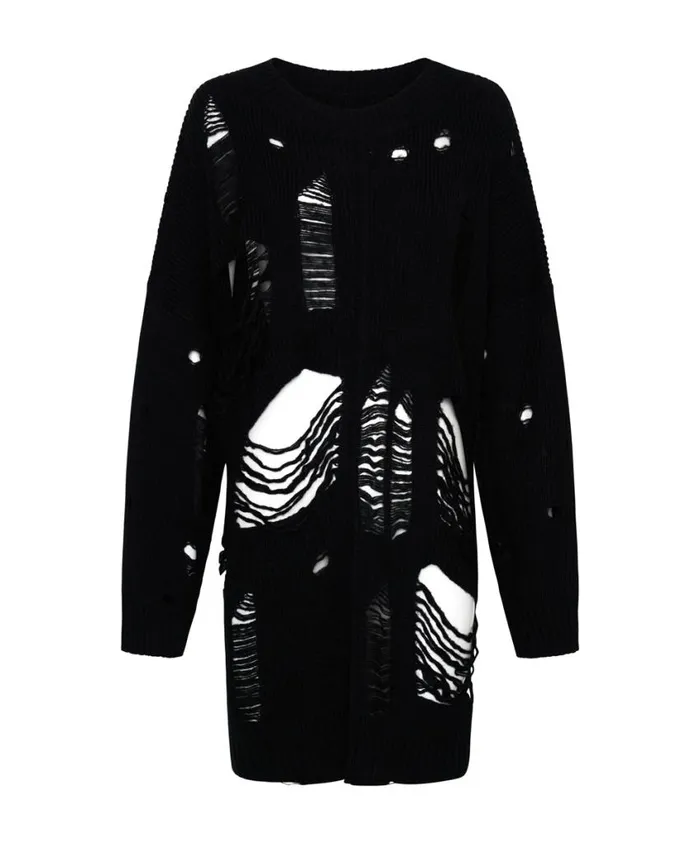 One Teaspoon Knitwear Women Black Hercules Shredded Sweater