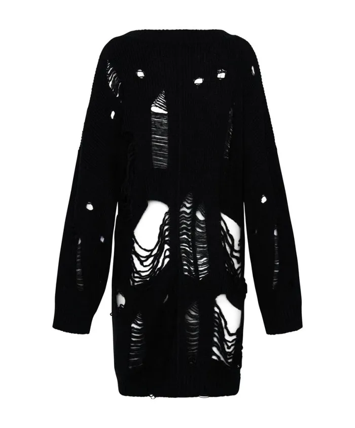 One Teaspoon Knitwear Women Black Hercules Shredded Sweater