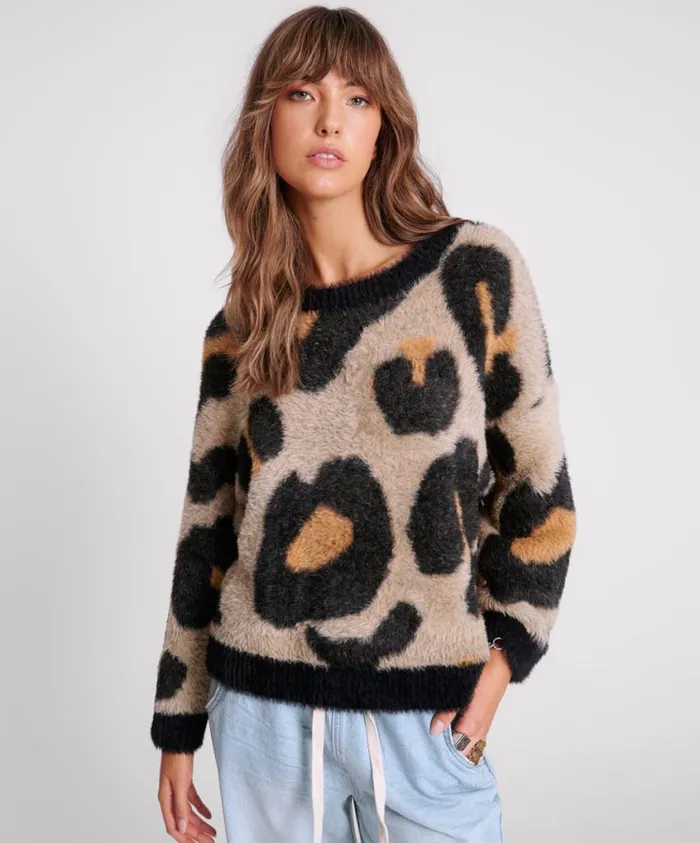 One Teaspoon Knitwear Women Fluffy Leopard Batwing Sweater