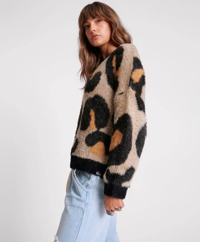 One Teaspoon Knitwear Women Fluffy Leopard Batwing Sweater