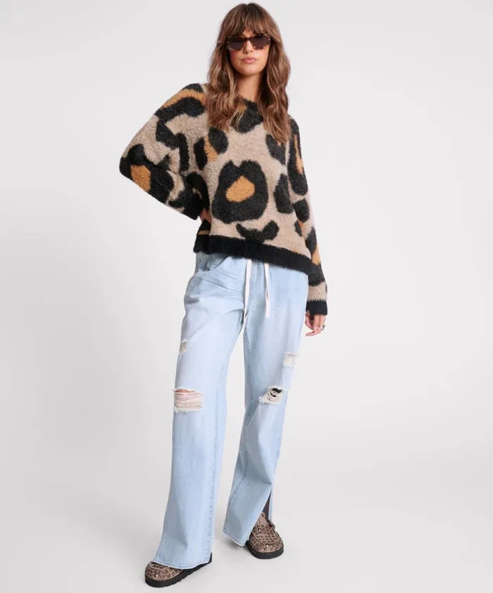 One Teaspoon Knitwear Women Fluffy Leopard Batwing Sweater