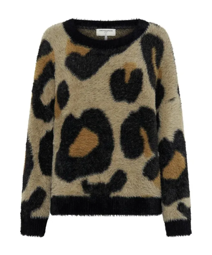 One Teaspoon Knitwear Women Fluffy Leopard Batwing Sweater