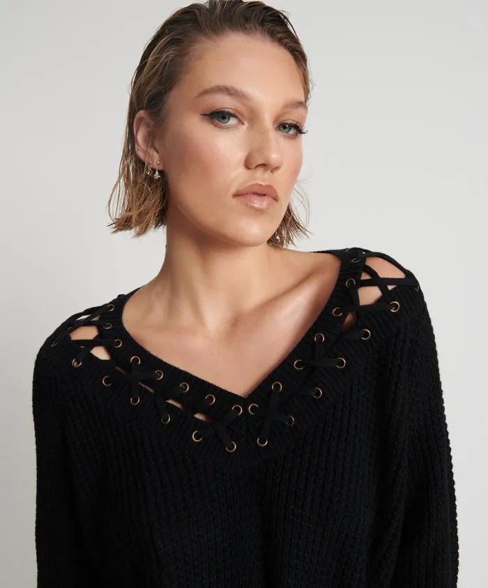 One Teaspoon Knitwear Women Laced Up Knit Sweater