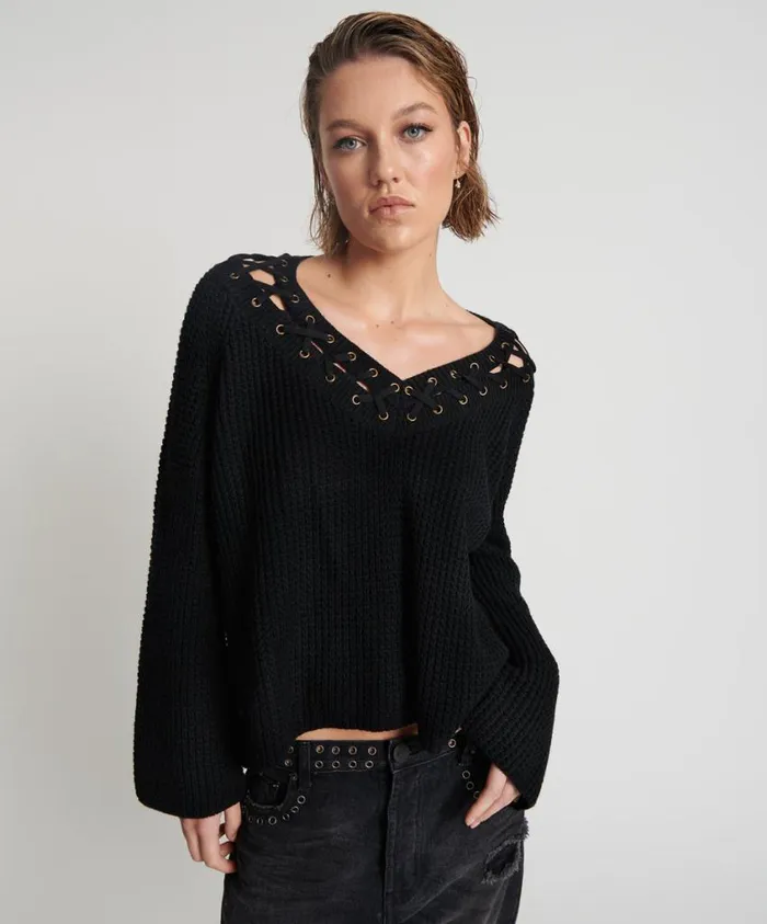 One Teaspoon Knitwear Women Laced Up Knit Sweater