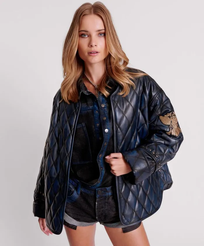One Teaspoon Leather Jackets Women Eagle Eye Leather Quilted Jacket
