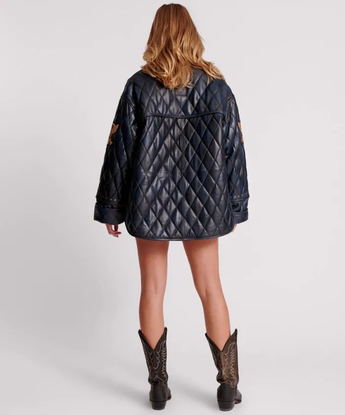 One Teaspoon Leather Jackets Women Eagle Eye Leather Quilted Jacket