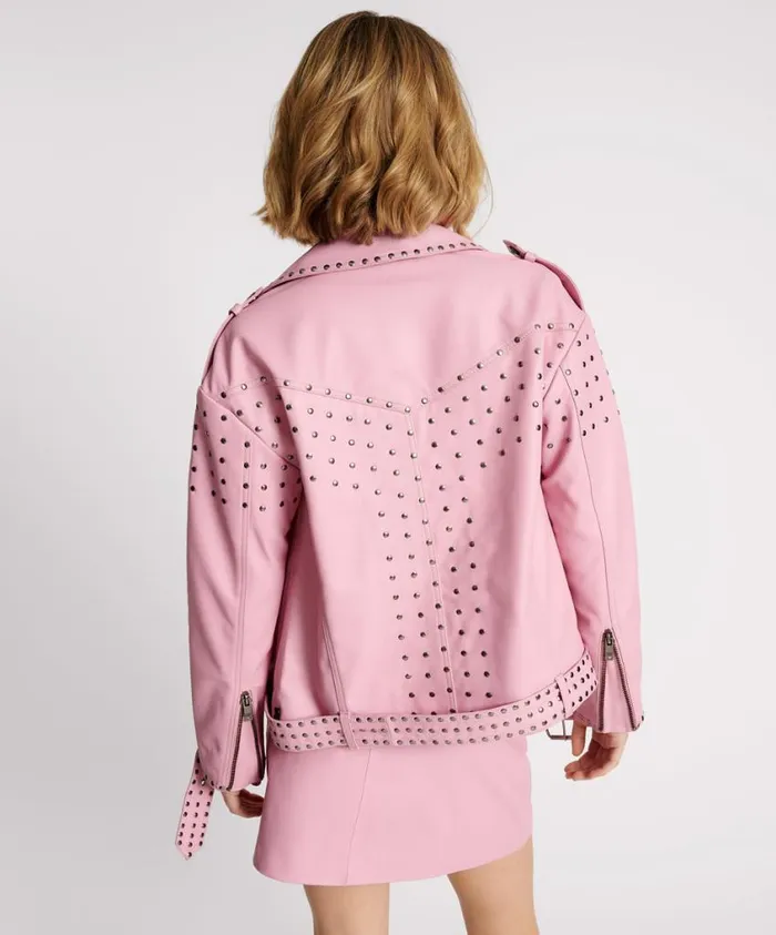 One Teaspoon Leather Jackets Women Rizzo Pink Studded Leather Moto Jacket