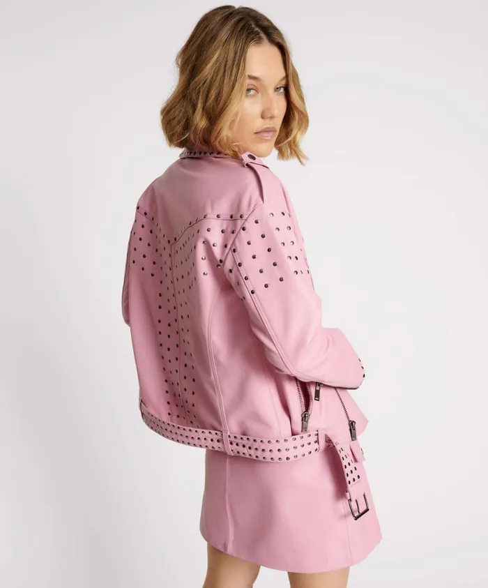 One Teaspoon Leather Jackets Women Rizzo Pink Studded Leather Moto Jacket