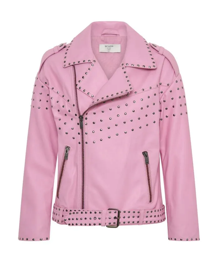 One Teaspoon Leather Jackets Women Rizzo Pink Studded Leather Moto Jacket