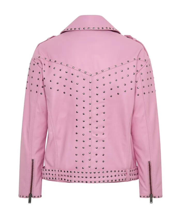 One Teaspoon Leather Jackets Women Rizzo Pink Studded Leather Moto Jacket
