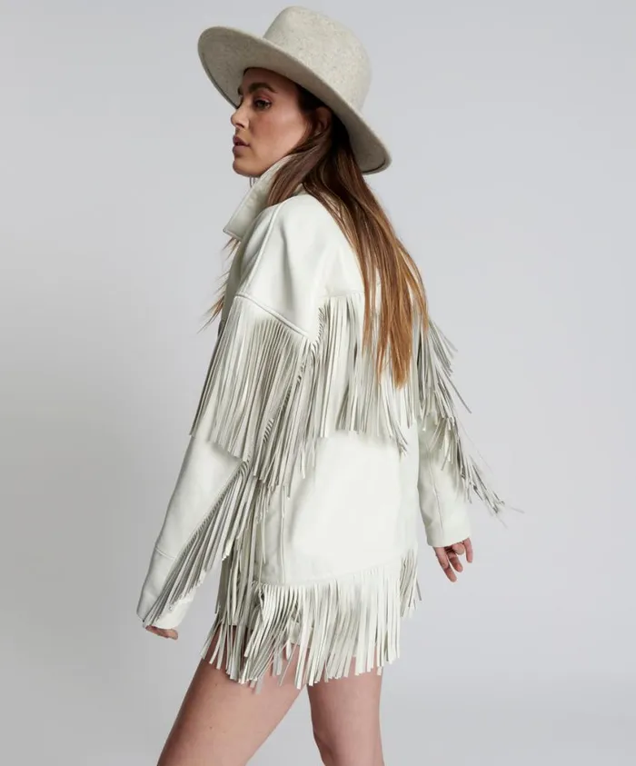 One Teaspoon Leather Jackets Women White Leather Fringed Jacket