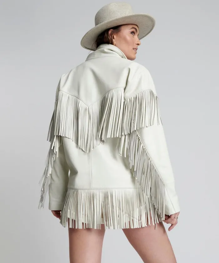 One Teaspoon Leather Jackets Women White Leather Fringed Jacket