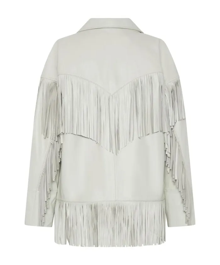 One Teaspoon Leather Jackets Women White Leather Fringed Jacket
