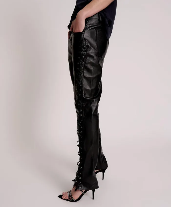 One Teaspoon Leather Women Blacklight Leather Lace Up Pants