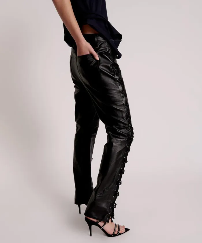 One Teaspoon Leather Women Blacklight Leather Lace Up Pants