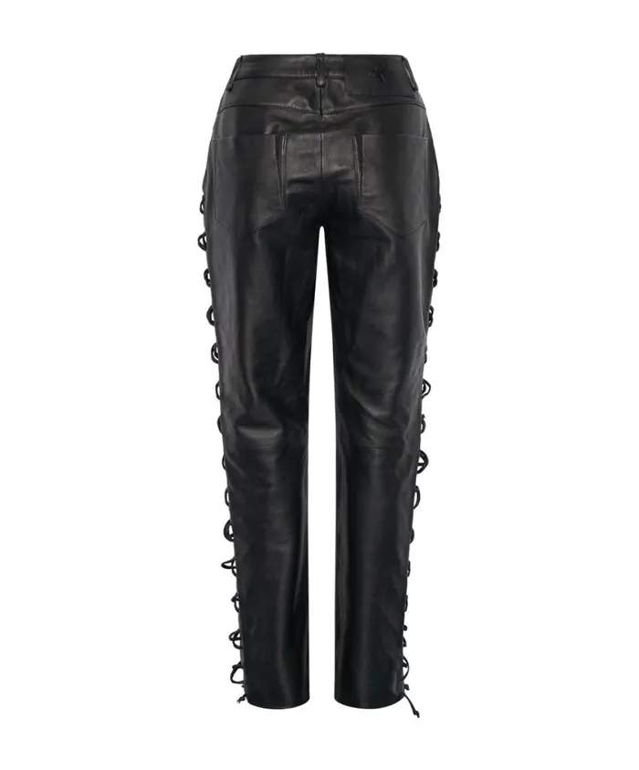 One Teaspoon Leather Women Blacklight Leather Lace Up Pants