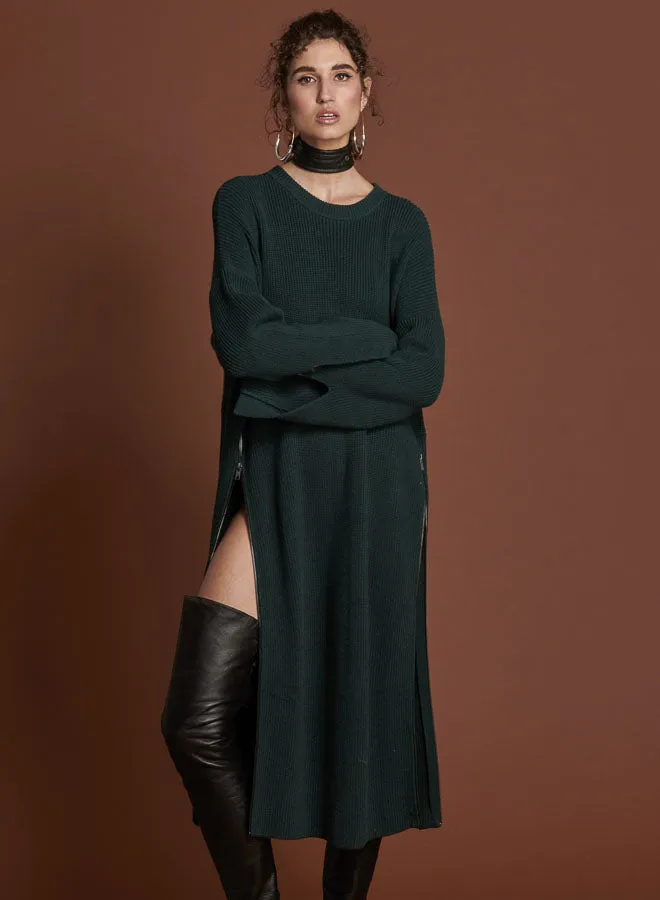 One Teaspoon Midi and Maxi Dresses Women BOTTLE GREEN STUDIO ZIP KNIT DRESS