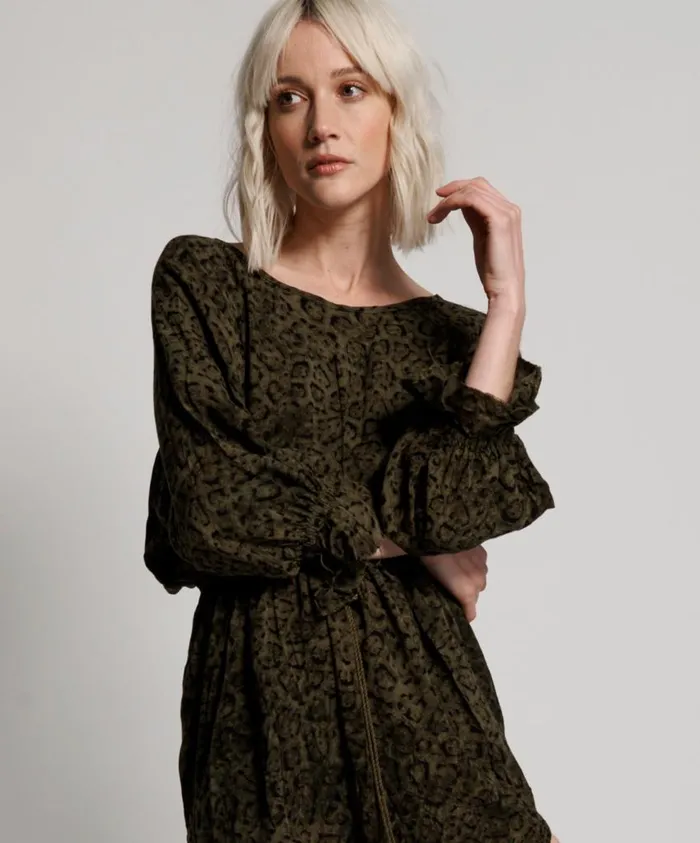 One Teaspoon Midi and Maxi Dresses Women Khaki Leopard Tie Dye Crepe Society Club Dress