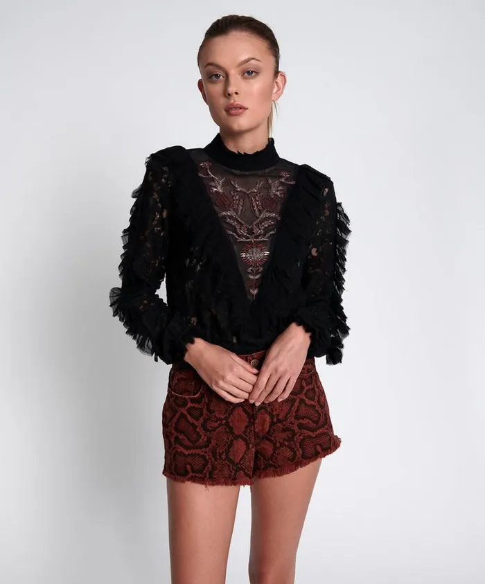One Teaspoon Shirts Women Awakened Embroidered Longsleeve Top