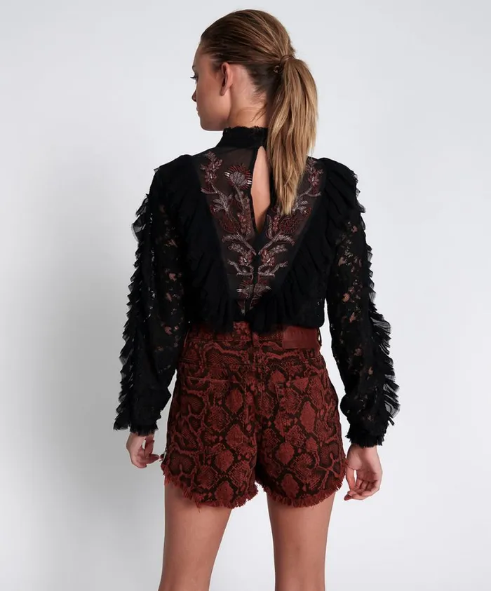 One Teaspoon Shirts Women Awakened Embroidered Longsleeve Top