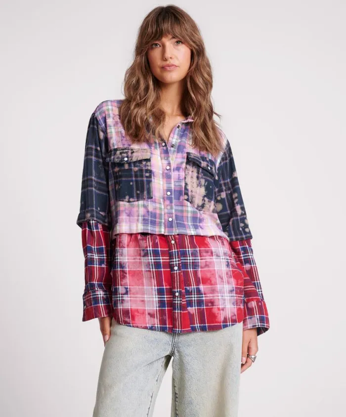 One Teaspoon Shirts Women Button Off Distressed Flannel Shirt