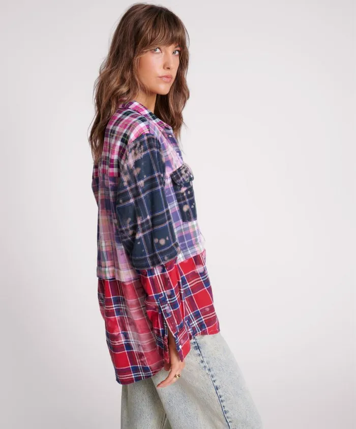 One Teaspoon Shirts Women Button Off Distressed Flannel Shirt