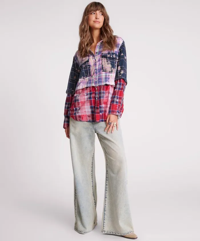 One Teaspoon Shirts Women Button Off Distressed Flannel Shirt