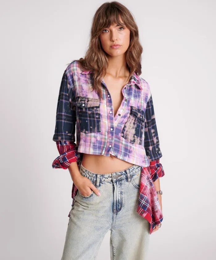 One Teaspoon Shirts Women Button Off Distressed Flannel Shirt