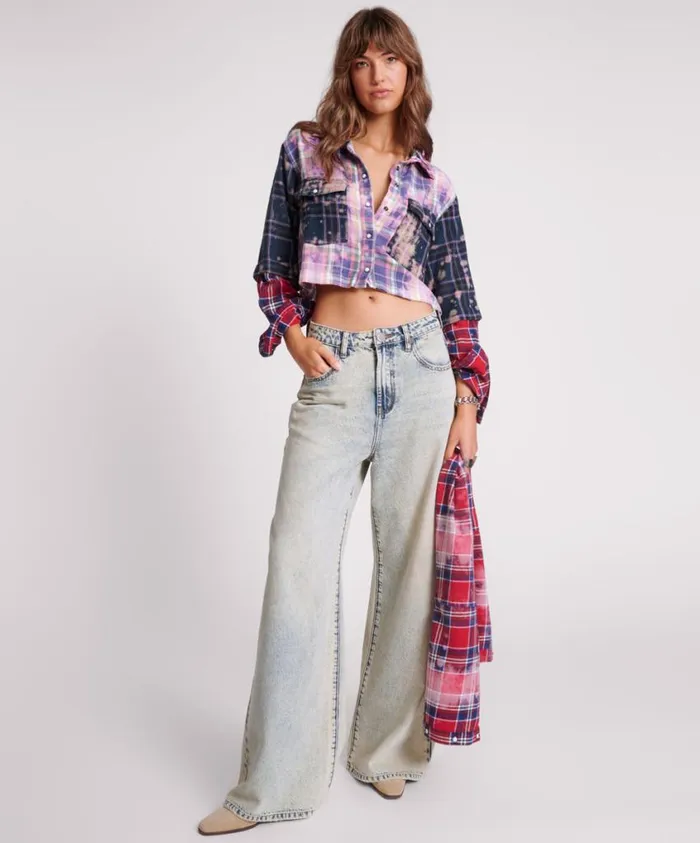 One Teaspoon Shirts Women Button Off Distressed Flannel Shirt