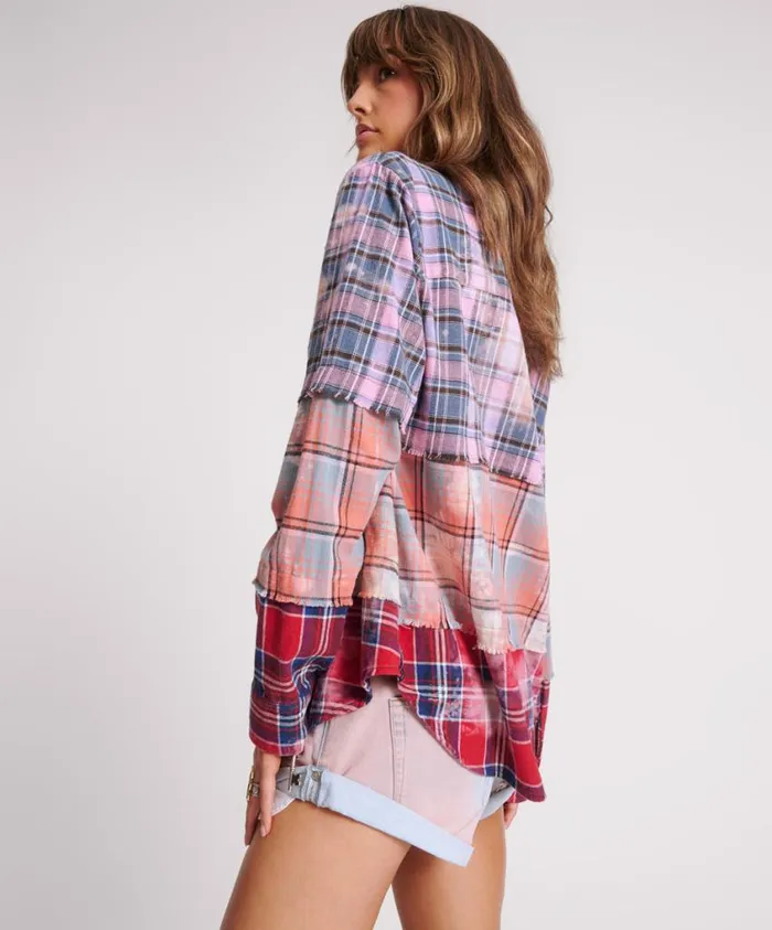 One Teaspoon Shirts Women Distressed Mixed Flannel Shirt