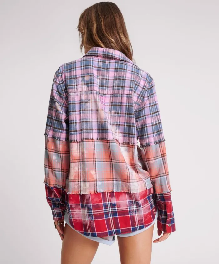 One Teaspoon Shirts Women Distressed Mixed Flannel Shirt