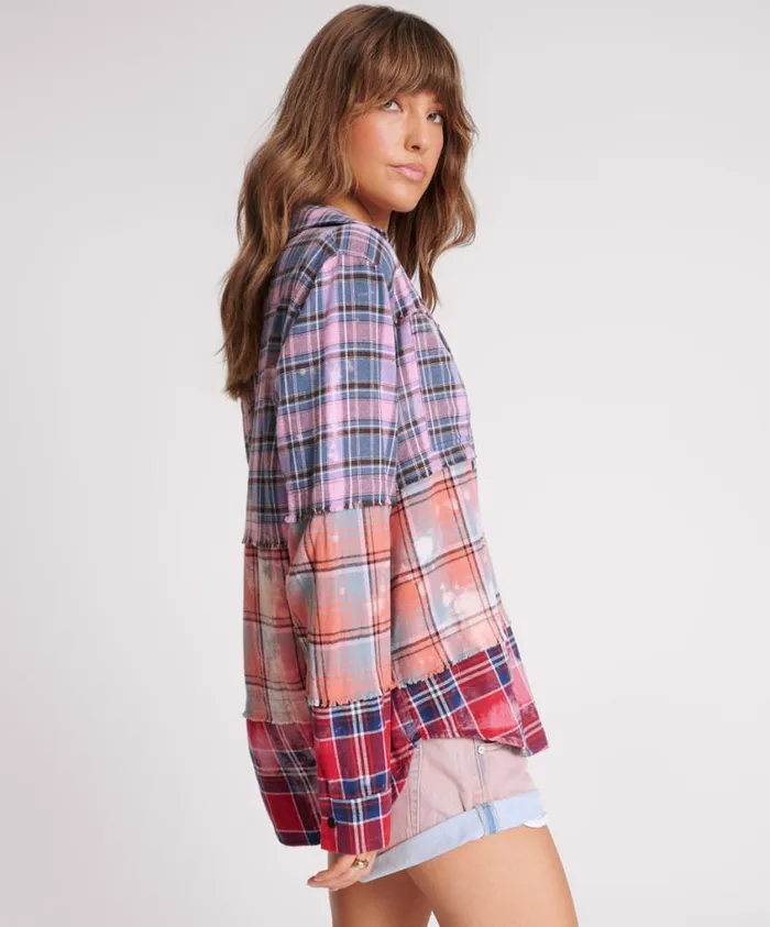One Teaspoon Shirts Women Distressed Mixed Flannel Shirt