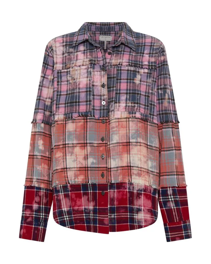 One Teaspoon Shirts Women Distressed Mixed Flannel Shirt