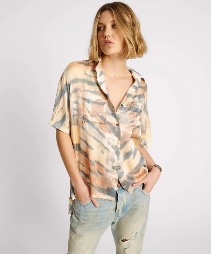 One Teaspoon Shirts Women Hand Painted Date Night Satin Shirt