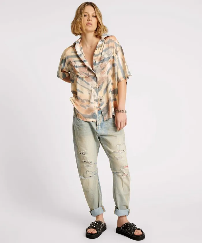 One Teaspoon Shirts Women Hand Painted Date Night Satin Shirt